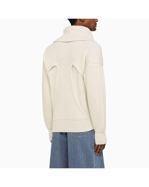 Alexander McQueen Natural Alexander Mc Queen Ivory Ribbed Cardigan In Wool And Cashmere for men