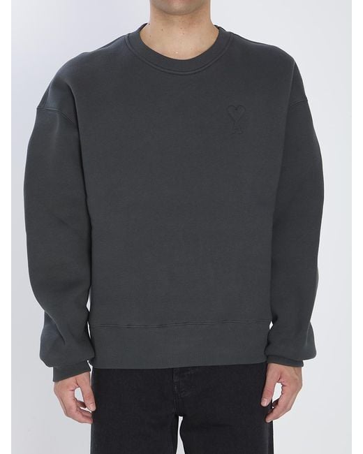 AMI Gray Crewneck Fleece Sweatshirt for men
