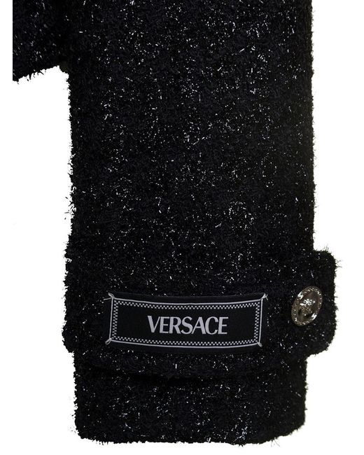 Versace Black Lurex Jacket With 'medusa' Silver-tone Hardware In Wool Blend Woman