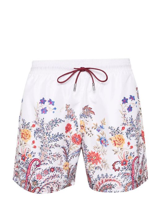 Etro White Swim Shorts With Floral Print for men