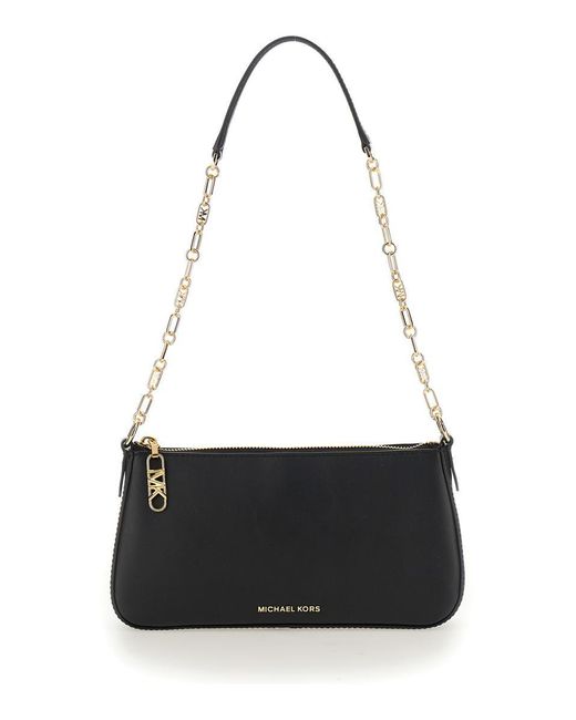 Michael Kors White 'Empire' Shoulder Bag With Chain-Link Shoulder Strap And Logo Plaque On The Front