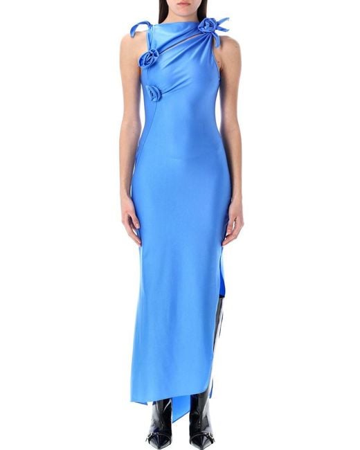 Coperni Blue Asymmetric Flower Gown
