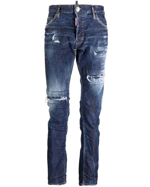 DSquared² Blue Distressed-finish Denim Jeans for men