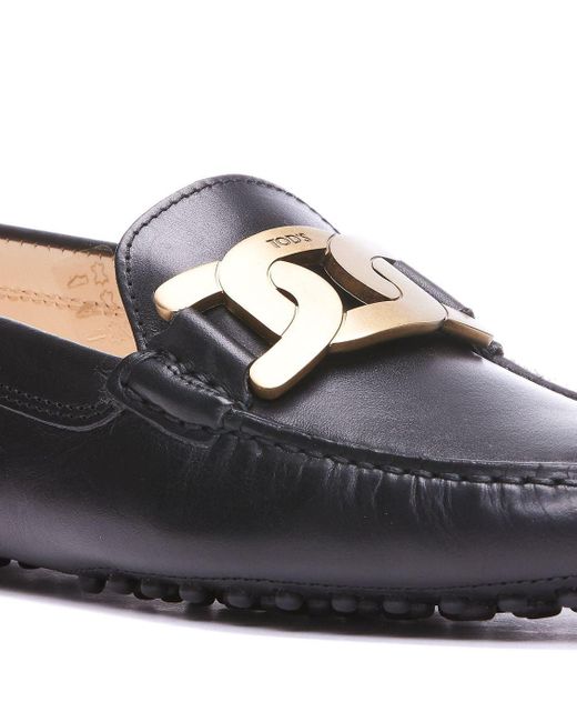Tod's Black Moccasin With Metal Chain