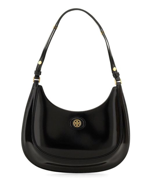 Tory Burch Black Robinson Brushed Leather Crescent Bag