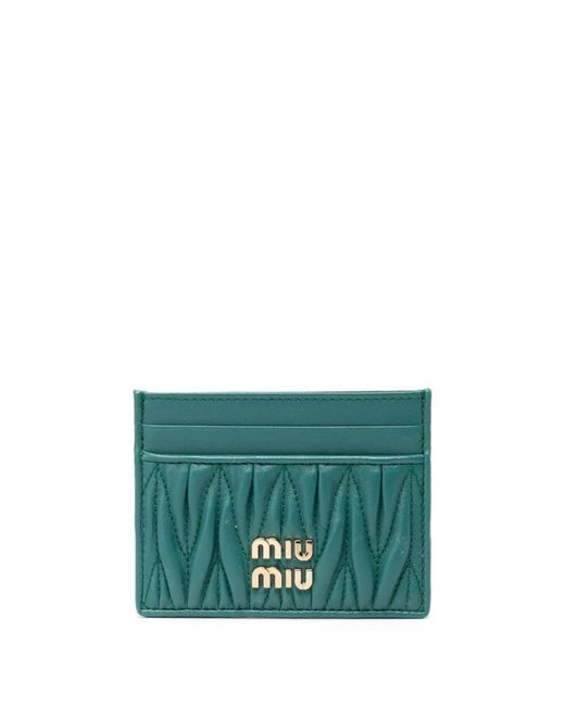 Miu Miu Green Logo-plaque Matelassé Cardholder