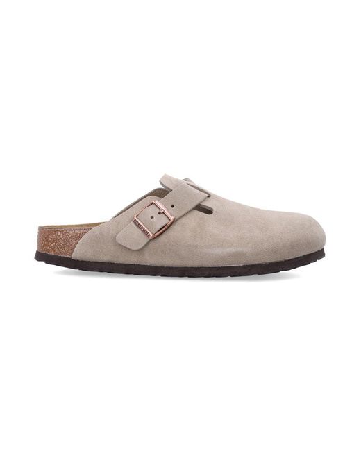 Birkenstock White Boston Suede Clogs