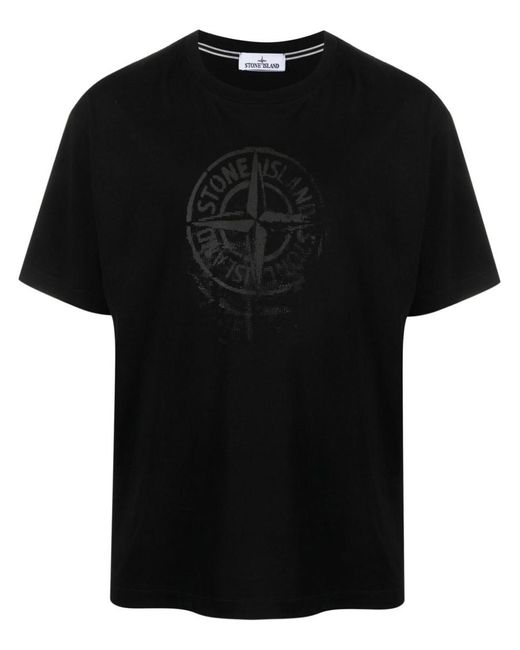 Stone Island Black T-shirt Con Logo for men