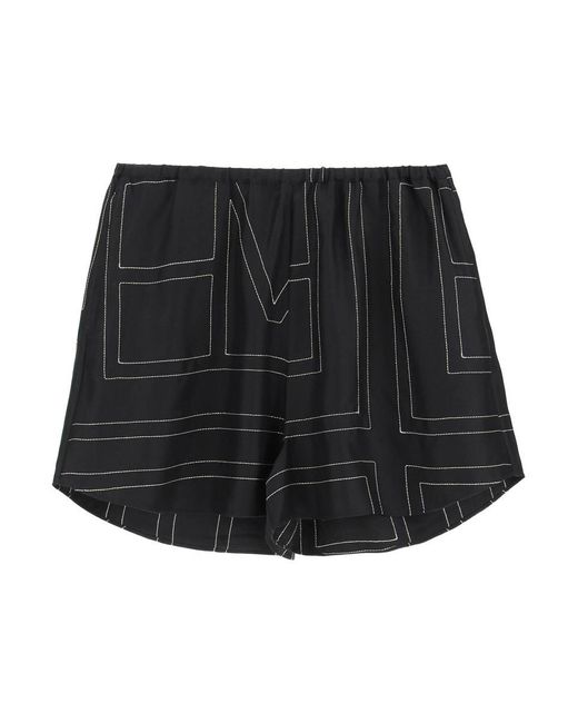 Totême  Black Monogram Embroidered Pajama Shorts