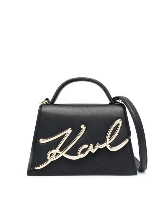 Karl Lagerfeld Black Signature Leather Crossbody Bag