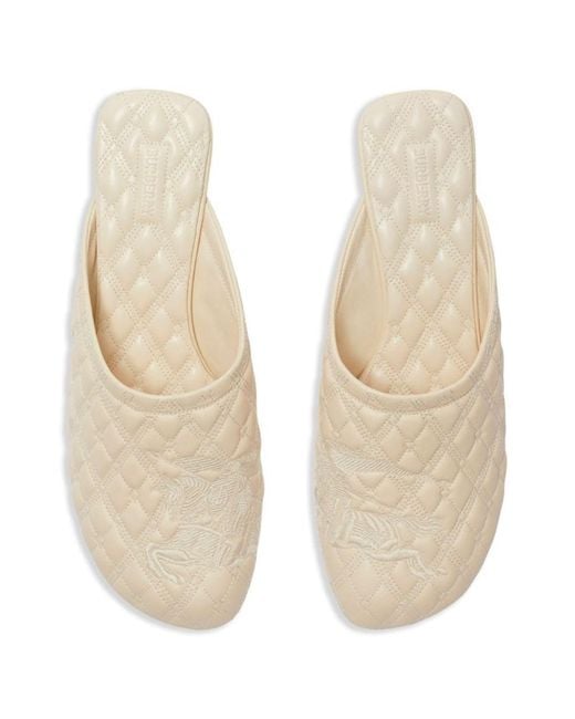 Burberry Natural Embroidered Quilted Mules