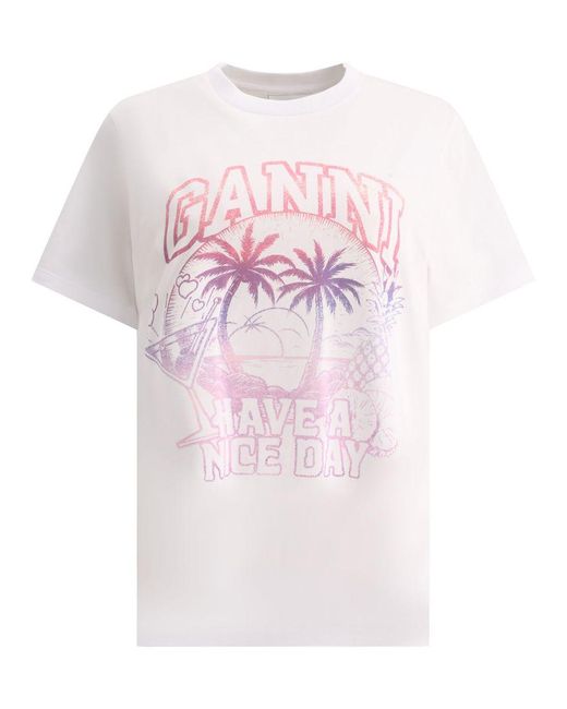 Ganni Pink "Have A Nice Day" T-Shirt