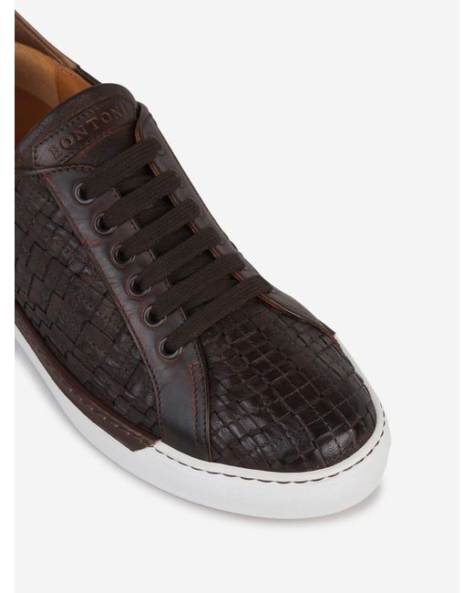 Bontoni Brown Enrico Intreccio Sneakers for men
