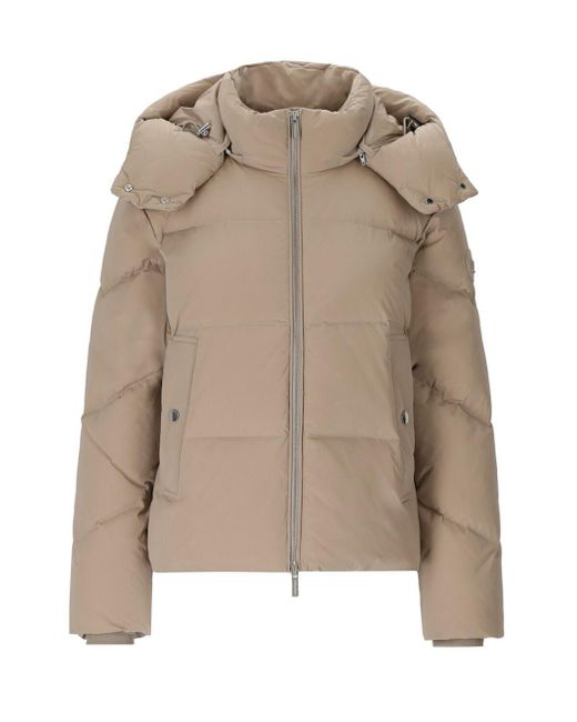 Woolrich Natural Alsea Taupe Short Hooded Down Jacket