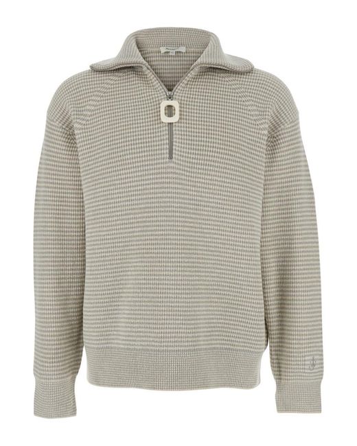 J.W. Anderson Gray Sweater With Half Zip Closure On The Front for men