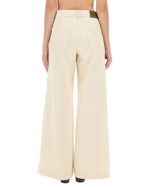 Aspesi Natural High-Waisted Wide-Leg Pants With Belt Loops And Seam Details