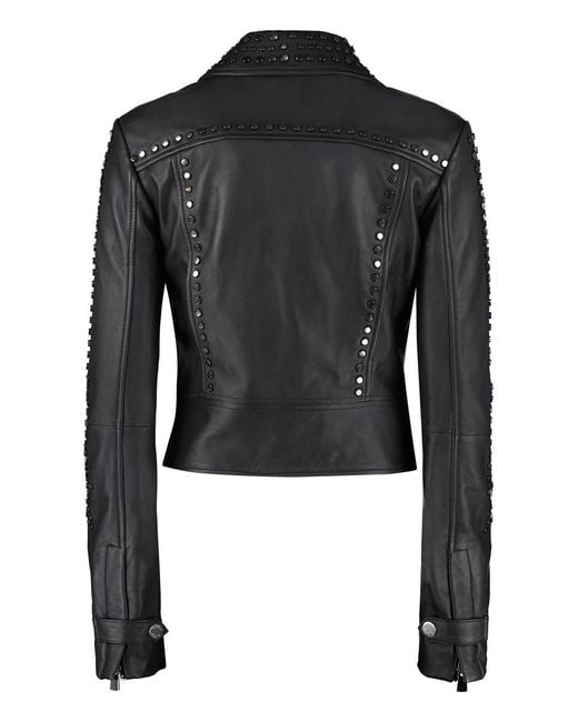 Pinko Black Cristoforo Leather Biker Jacket With Studs