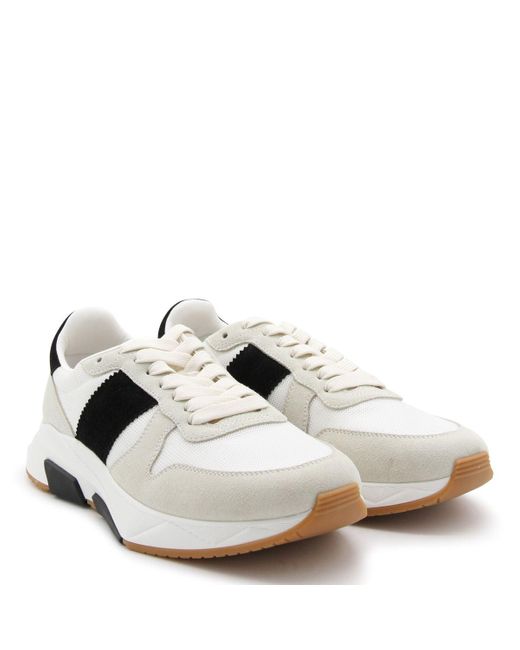 Tom Ford White Black Leather Sneakers for men