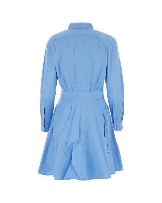 Polo Ralph Lauren Belted A-line Cotton Shirtdress in Blue | Lyst