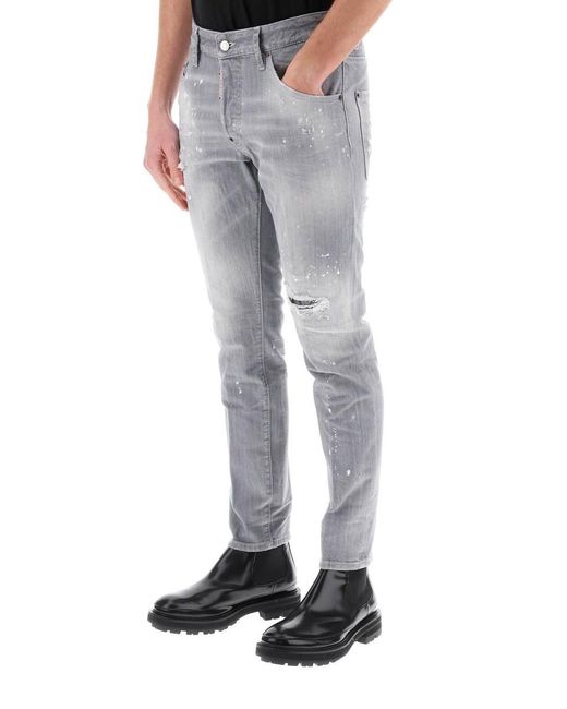 DSquared² Gray Skater Jeans In Grey Spotted Wash for men