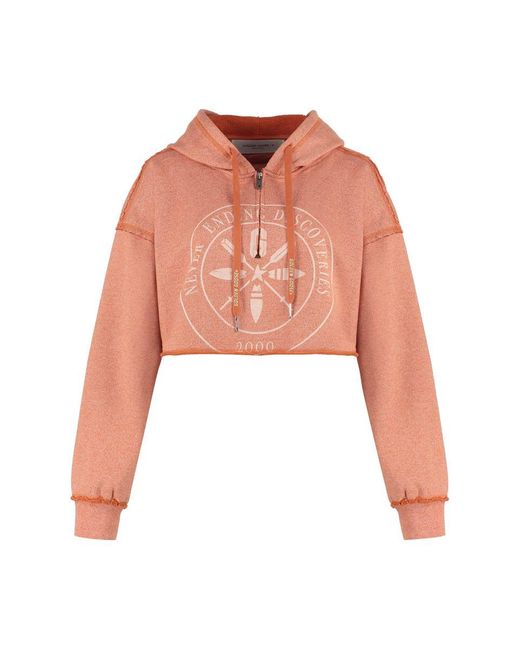 Golden Goose Deluxe Brand Pink Cropped Graphic-print Hoodie