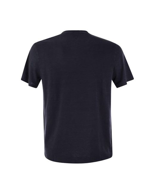 Fedeli Blue Linen Flex T-Shirt for men