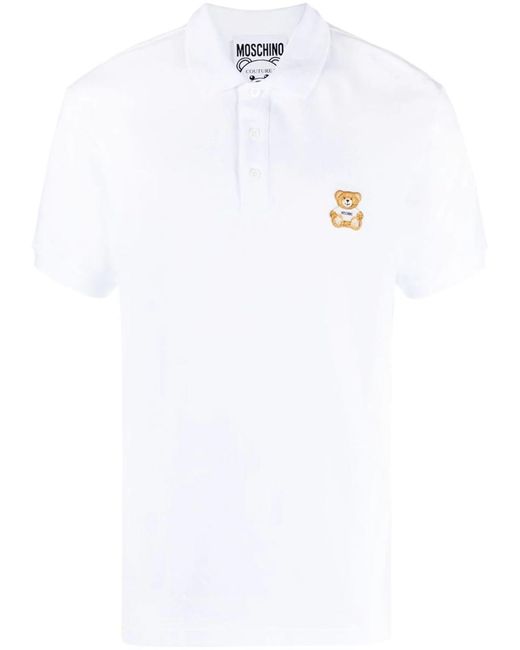 Moschino White Polo Shirt With Teddy Bear Motif for men
