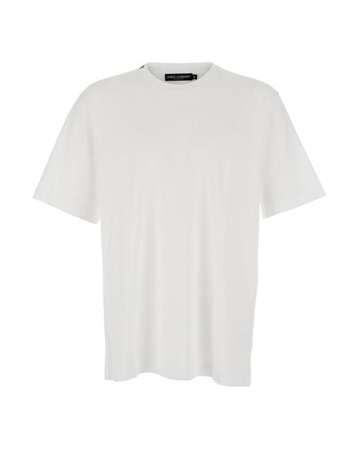 Dolce & Gabbana White Crew Neck T-Shirt With Back Logo Patch for men