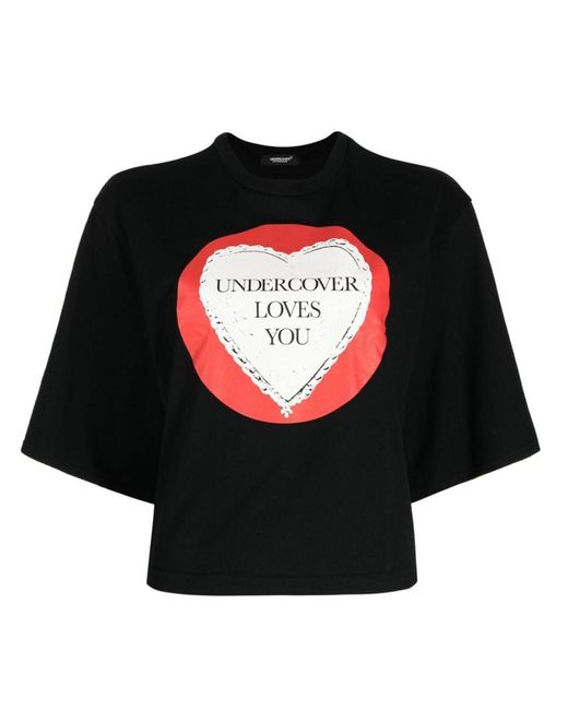 Undercover Black Logo-flocked Cotton Cropped T-shirt