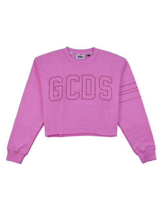 Gcds Purple Bling Jersey Crop Sweatshirt