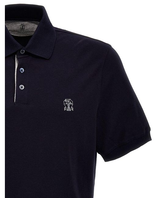 Brunello Cucinelli Blue Logo Print Shirt Polo for men