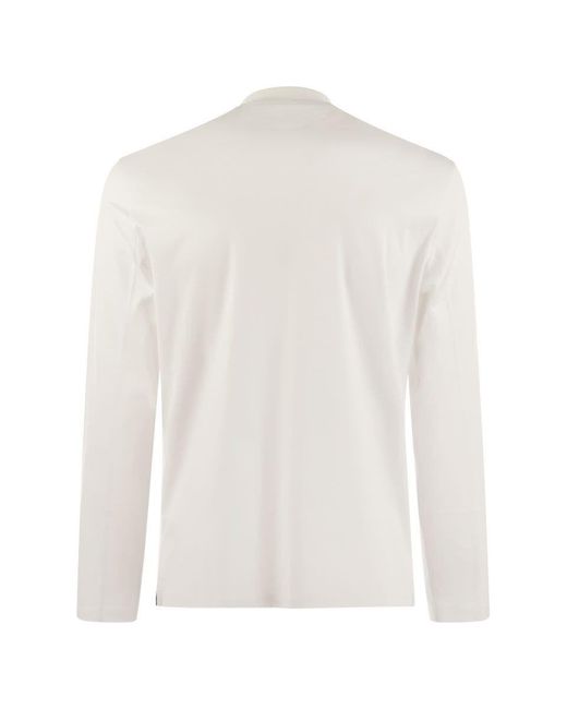 Brunello Cucinelli White Long-Sleeve Cotton Jersey Chimney Neck T-Shirt for men