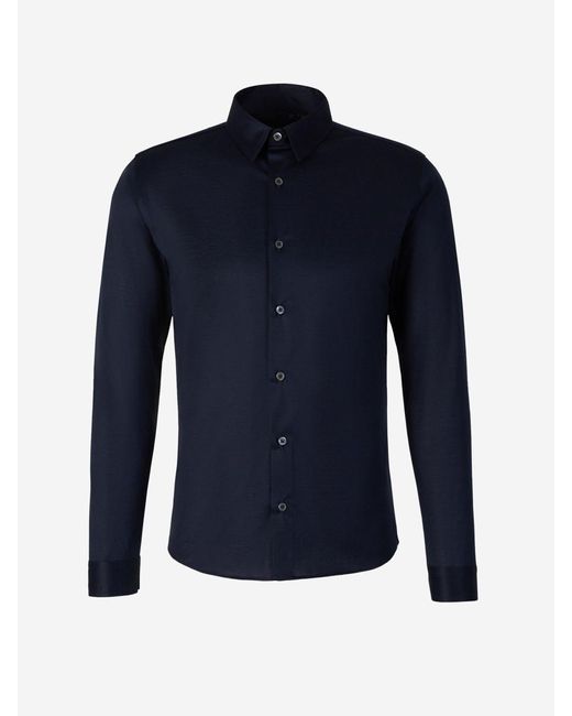 Canali Blue Textured Cotton Shirt for men