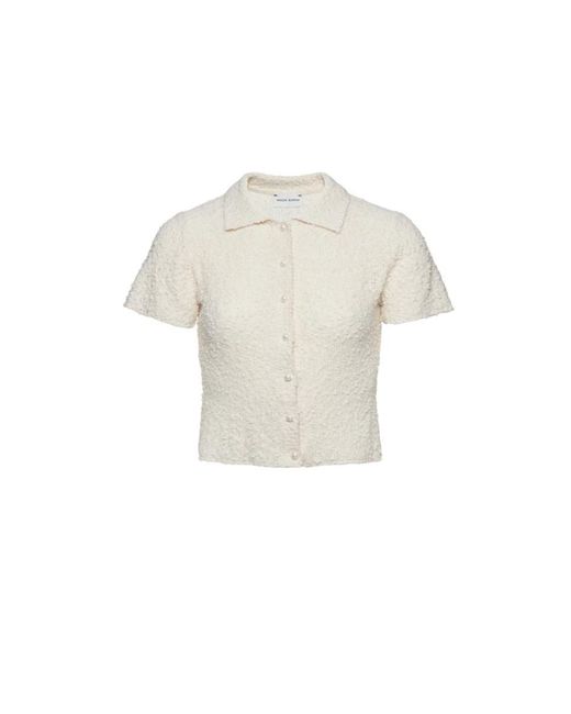 Magda Butrym White Cream-Colored Bouclé Knit Button-Up Shirt