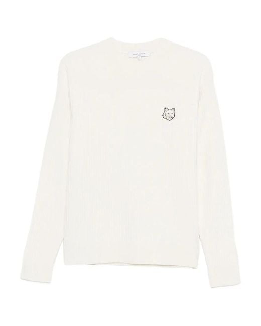 Maison Kitsuné White Fox Head Wool Ribbed Jumper for men