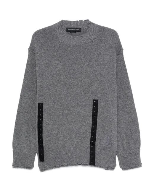 FEDERICO CINA Gray Corset Distressed Wool Sweater