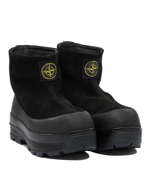 Stone Island Black Suede Leather Ankle Boots for men