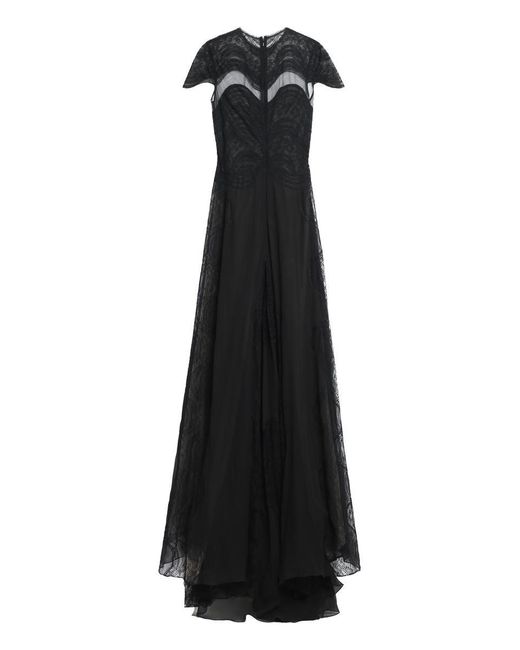 Costarellos Black Lollobrigida Lace-trim Woven Maxi Dress