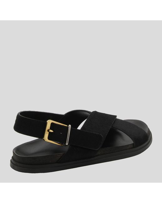 The Row Black Buckle Leather Sandals
