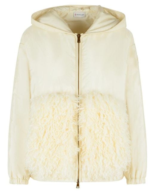Moncler Natural Padded Polyamide Sweatshirt With Off- Teddy Trim