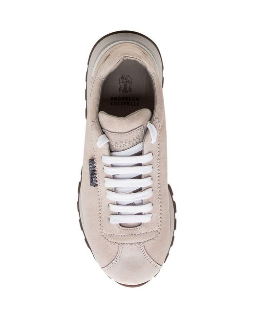 Brunello Cucinelli White Leather Sneaker With Shiny Tab