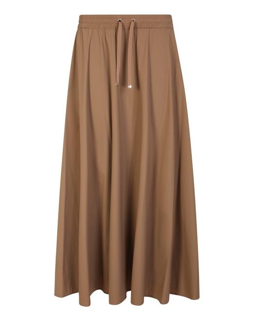 Herno Brown Long Skirt In Stretch Nylon With A Matt Finish