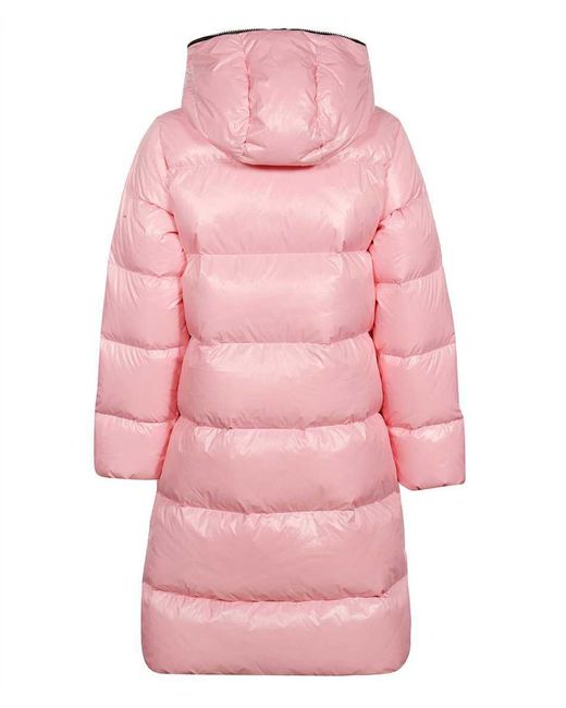 Duvetica Pink Long Hooded Full-zip Down Jacket