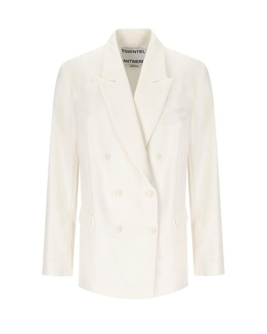 Essentiel Antwerp Hollow White Pinstriped Double-breasted Jacket