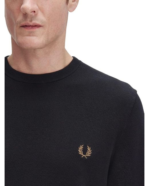 Fred Perry Blue Pique Sweater With Logo for men