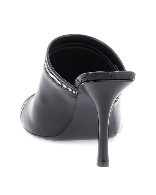 Burberry Black Glossy Leather Peep Mules