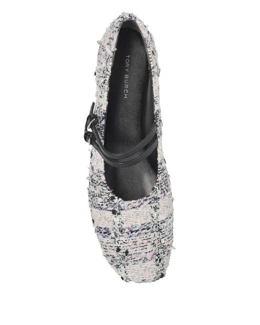 Tory Burch White Tweed Ballerinas