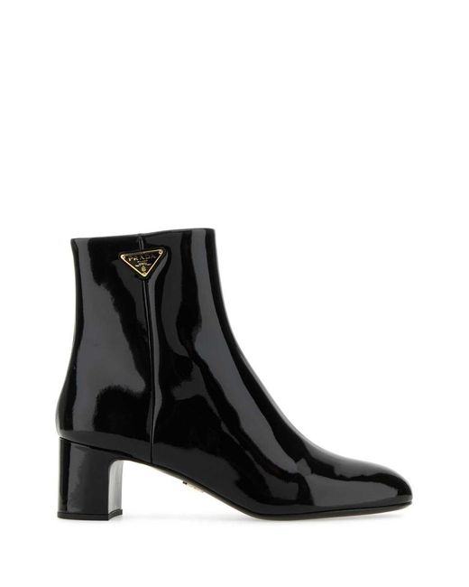 Prada Black Patent Leather Ankle Boots