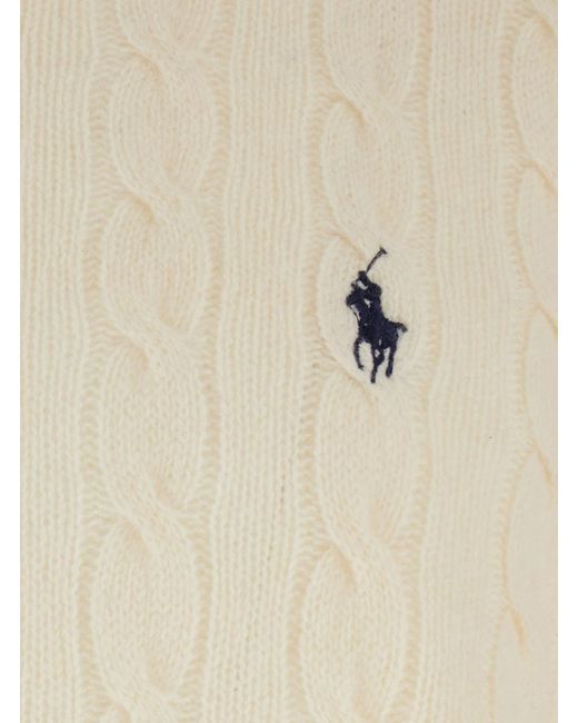 Polo Ralph Lauren White Cable Knit Crewneck Sweater With Pony Embroidery On The Front for men