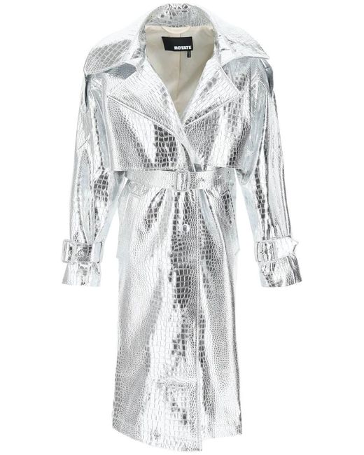 ROTATE BIRGER CHRISTENSEN White Rotate 'indiiira' Trench Coat In Crocodile Look Laminated Faux Leather